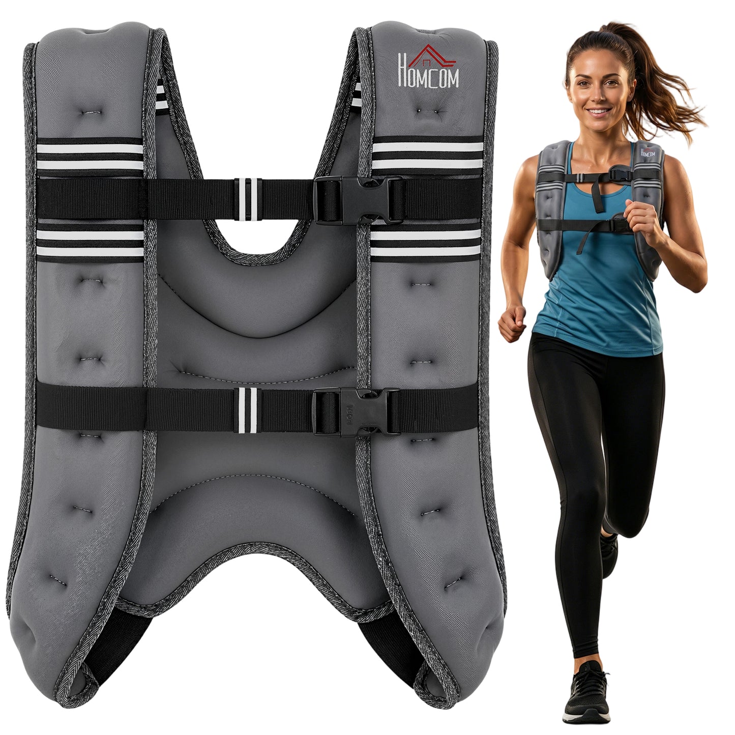 8KG Weighted Vest, Running Weight Vest with Adjustable Straps, Convenient Pocket and Reflective Strips, for Men and Women Cardio Exercise Strength Training Workout