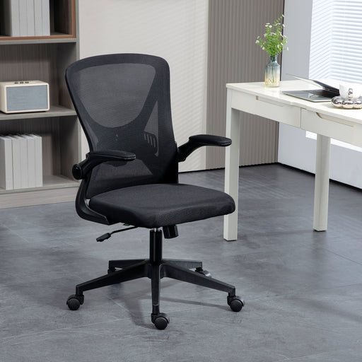 Vinsetto Mesh Office Chair with Flip-up Armrests, Ergonomic Computer Desk Chair with Lumbar Support and Swivel Wheels, Black