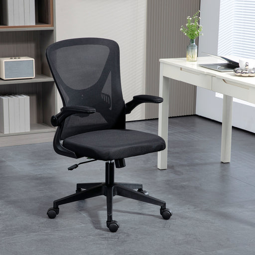 Mesh Office Chair with Flip-up Armrests, Ergonomic Computer Desk Chair with Lumbar Support and Swivel Wheels, Black