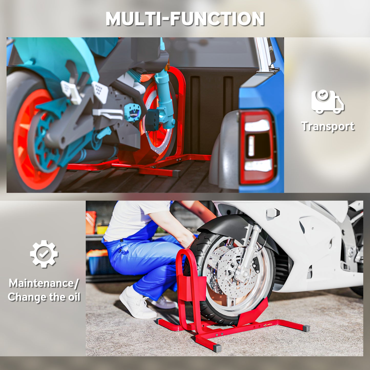 Adjustable Motorcycle Wheel Chock Motorbike Holder with Metal Frame