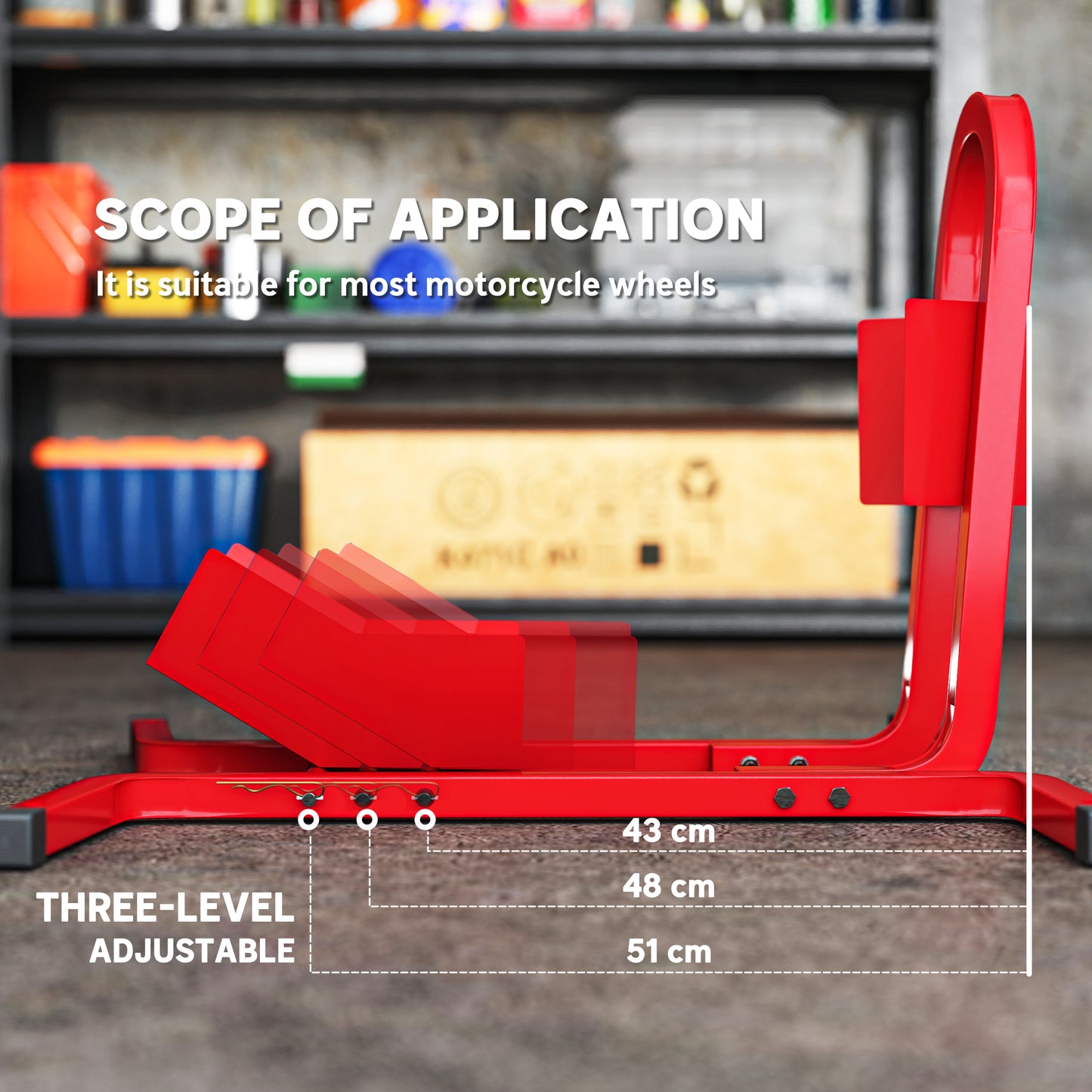 Adjustable Motorcycle Wheel Chock Motorbike Holder with Metal Frame