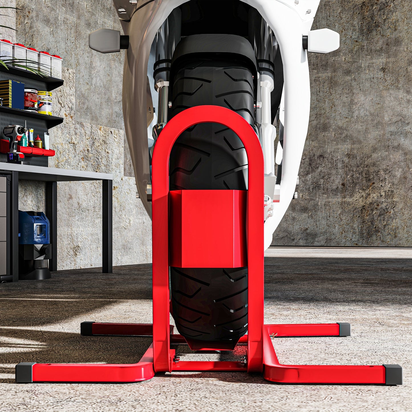 Adjustable Motorcycle Wheel Chock Motorbike Holder with Metal Frame