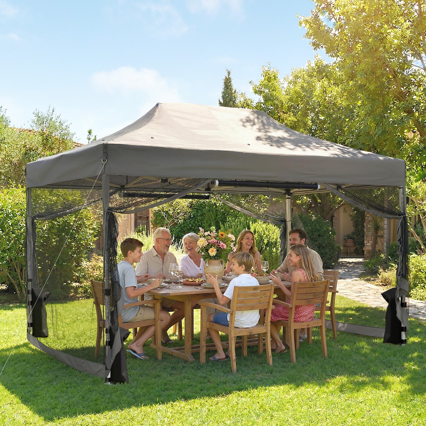 3 x 4.5 m Pop Up Gazebo with Mesh, Heavy Duty Party Tent Marquee