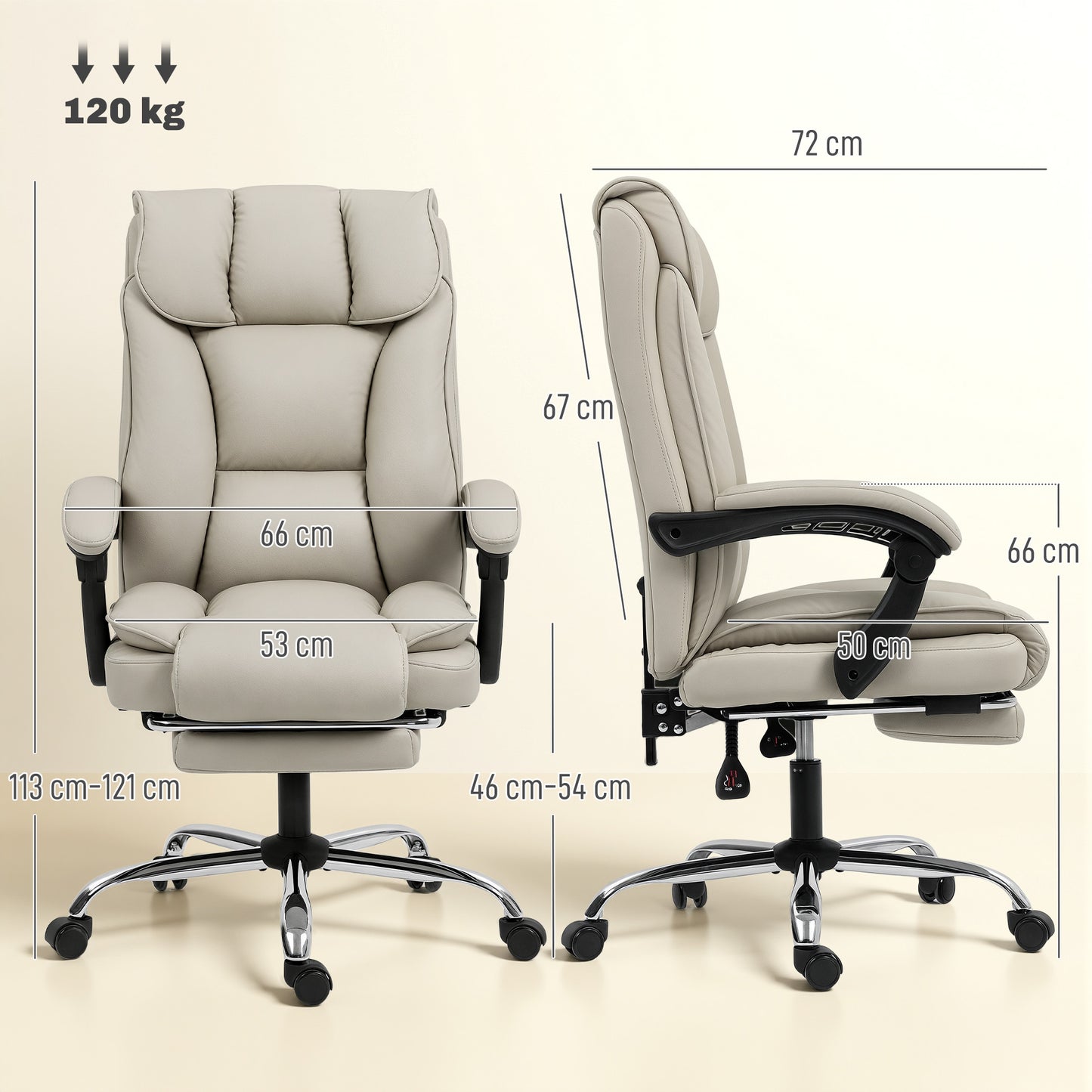 Pet-Friendly Leather Recliner Computer Chair with Footrest, Khaki
