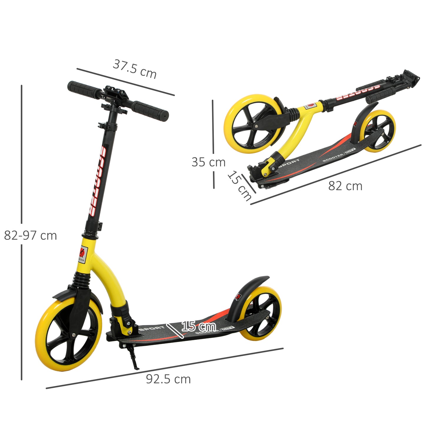 Teens Adult Kick Scooter Foldable Adjust Aluminium For 14+ Yellow