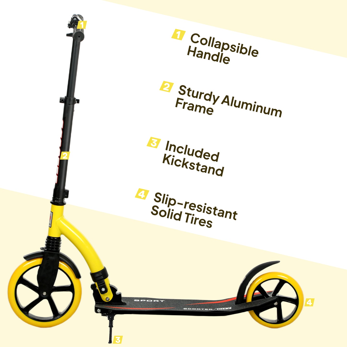 Teens Adult Kick Scooter Foldable Adjust Aluminium For 14+ Yellow