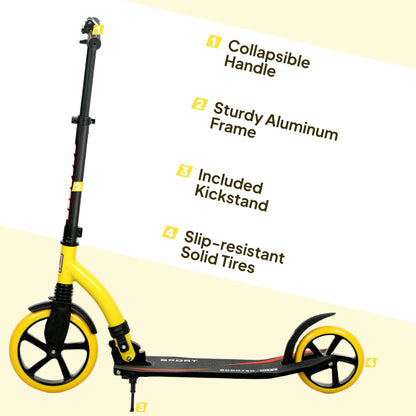 Teens Adult Kick Scooter Foldable Adjust Aluminium For 14+ Yellow