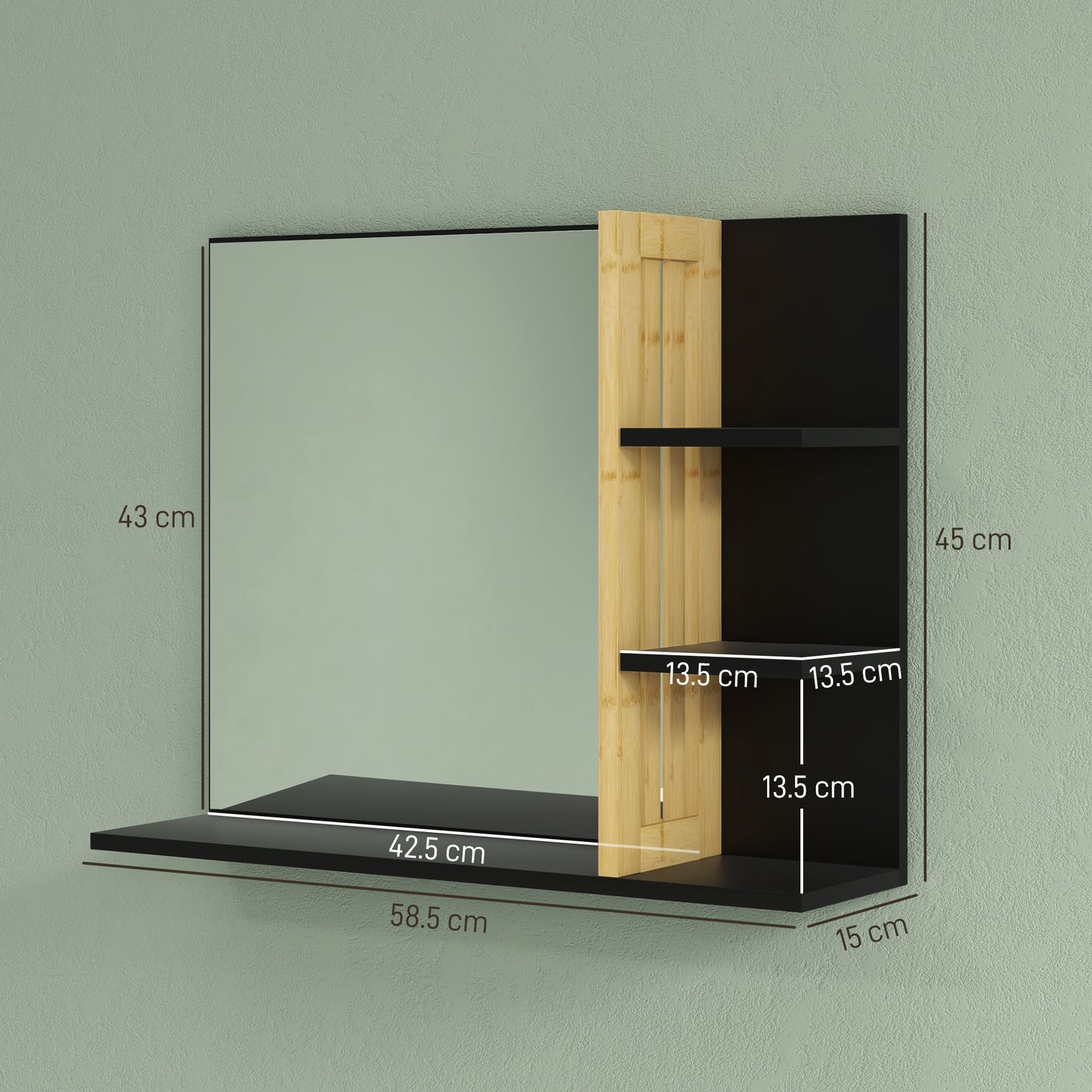 Bathroom Mirror Wall Mount Vanity Mirror with 4 Storage Shelves, Black