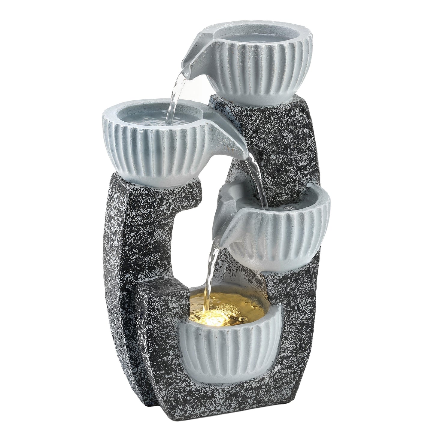 4-Tier Bowl Water Feature, Outdoor Water Fountain with LED Lights