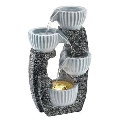 4-Tier Bowl Water Feature, Outdoor Water Fountain with LED Lights