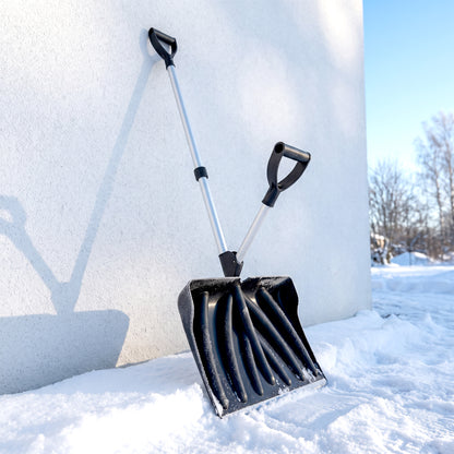 Heavy-Duty Snow Shovel with Assist Handle, Portable Snow Pusher with 45cm Wide Blade, Detachable Aluminium Handle and Metal Edge, Removal Shovel for Garden, Driveway, Car, Camping, Black