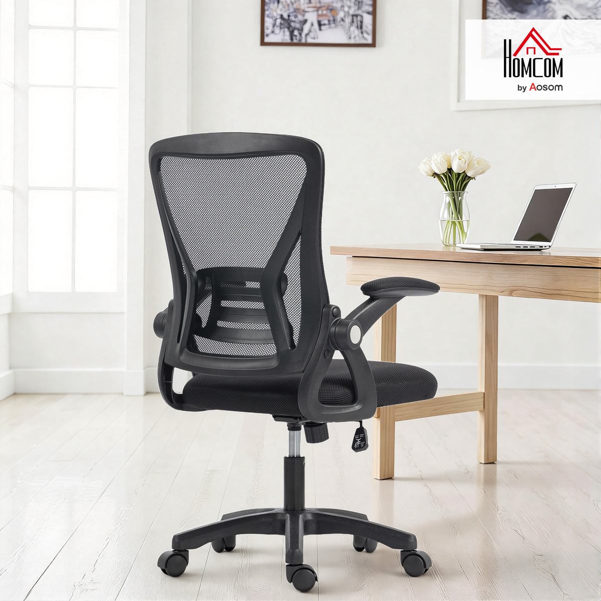 Mesh Office Chair, Desk Chair with Flip-up Armrests, Lumbar Support, Black