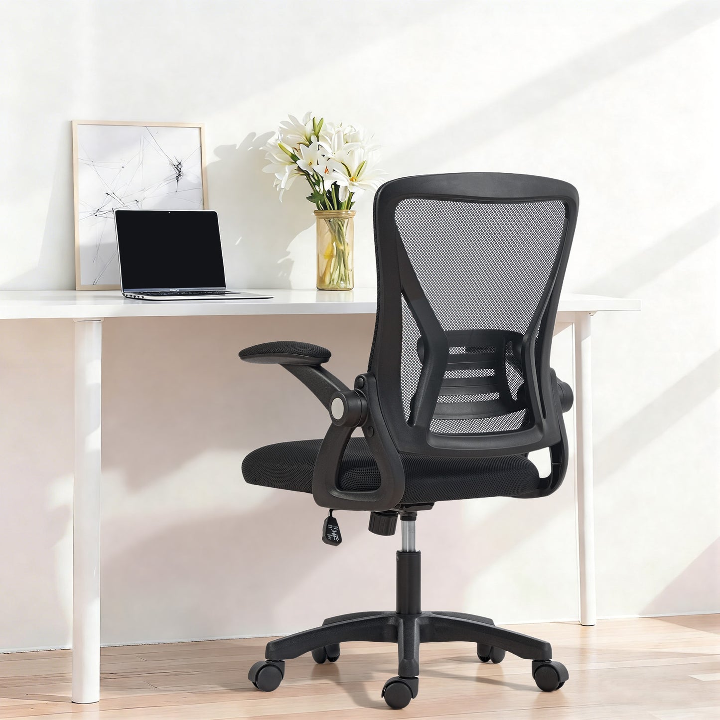 Mesh Office Chair, Desk Chair with Flip-up Armrests, Lumbar Support, Black