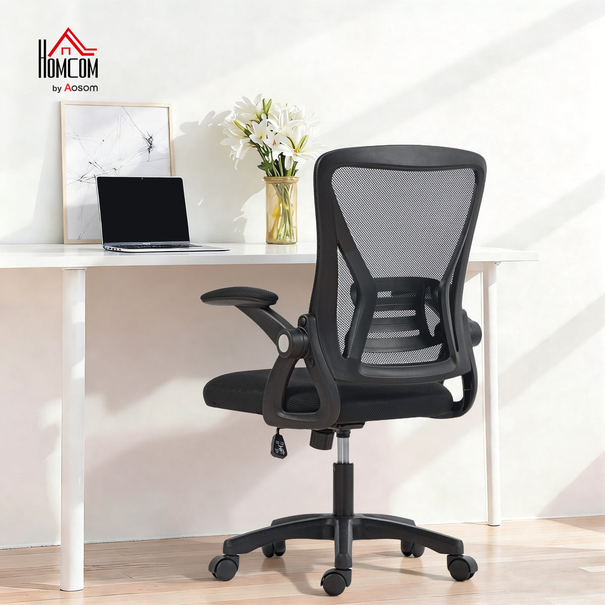 Mesh Office Chair, Desk Chair with Flip-up Armrests, Lumbar Support, Black