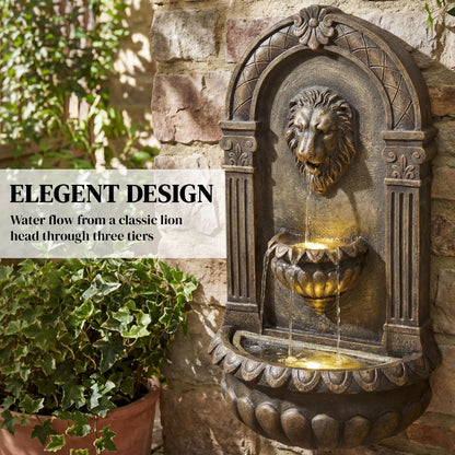 Wall-Mounted Water Fountain, Garden Water Feature with LED Lights