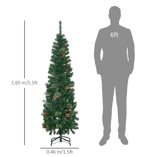 5.5FT Artificial Slim Christmas Tree Holiday Home Décor with Pine Cones