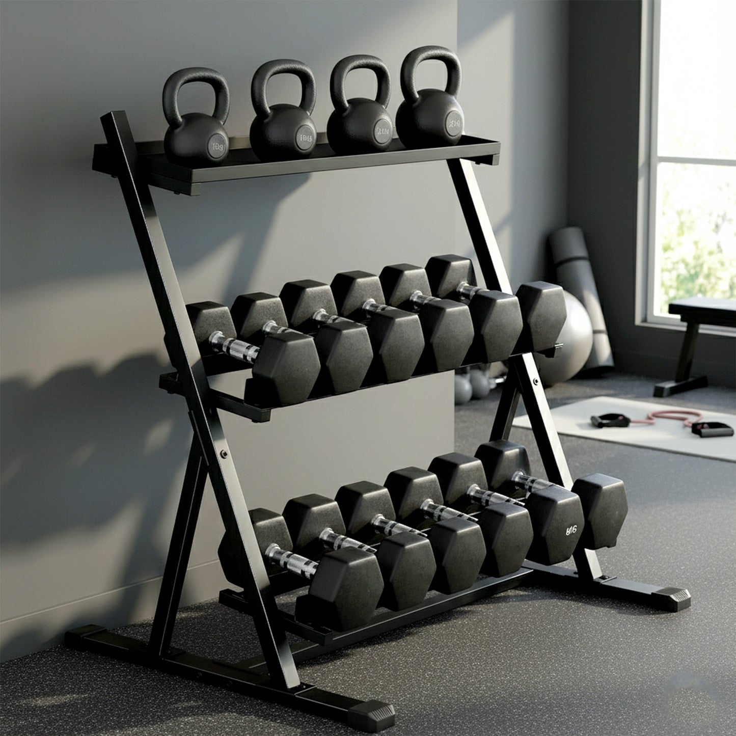 Dumbbell Rack 3-Tier Weight Organiser for Home Gym 200 KG Capacity