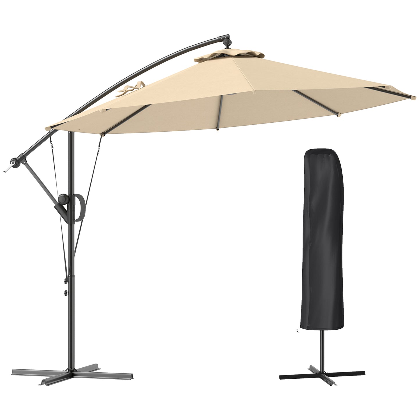 3(m) Cantilever Banana Parasol with Cover Wind Strap UPF50+Khaki