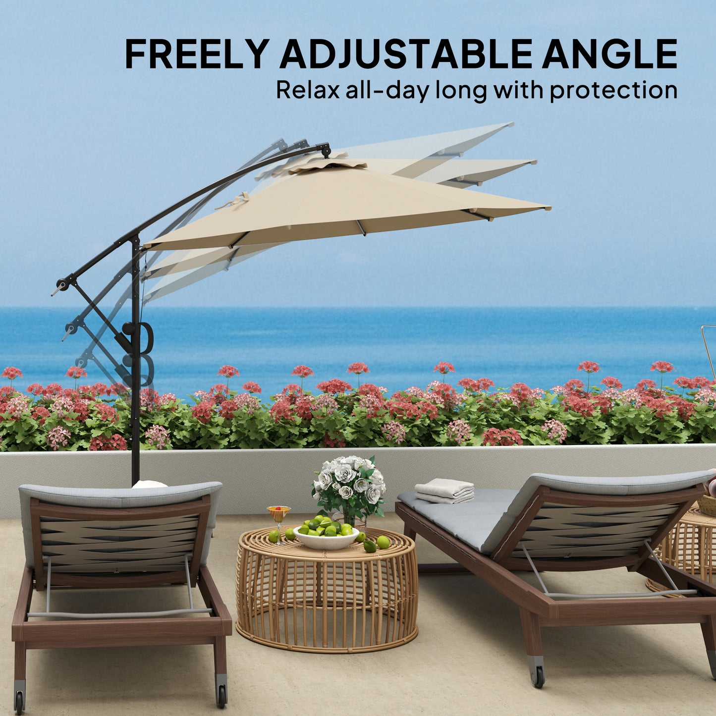 3(m) Cantilever Banana Parasol with Cover Wind Strap UPF50+Khaki