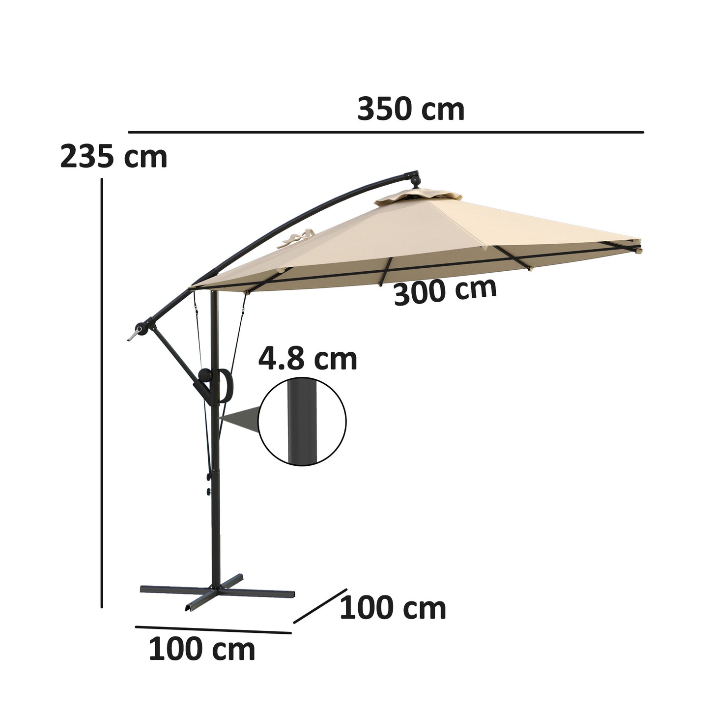 3(m) Cantilever Banana Parasol with Cover Wind Strap UPF50+Khaki