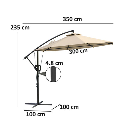 3(m) Cantilever Banana Parasol with Cover Wind Strap UPF50+Khaki