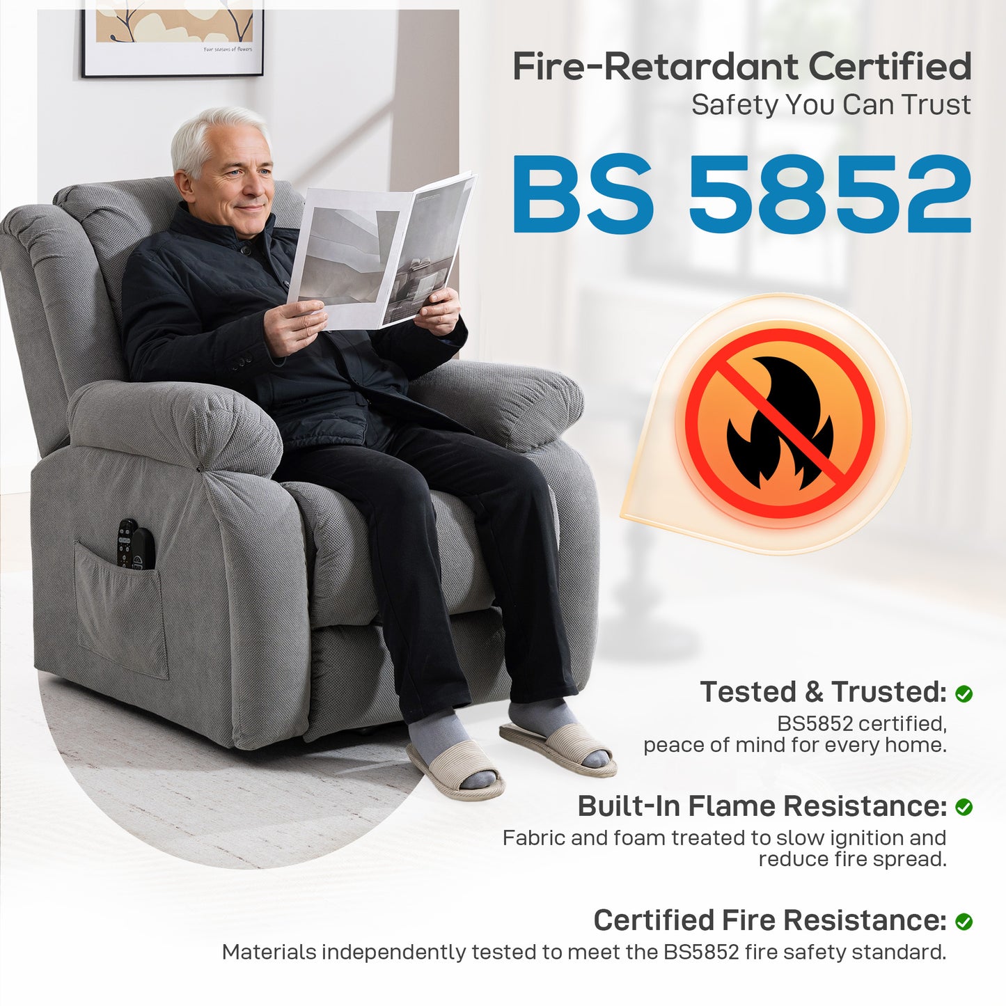 Power Lift Recliner Chair, Reclining Chair with Massage, Light Grey