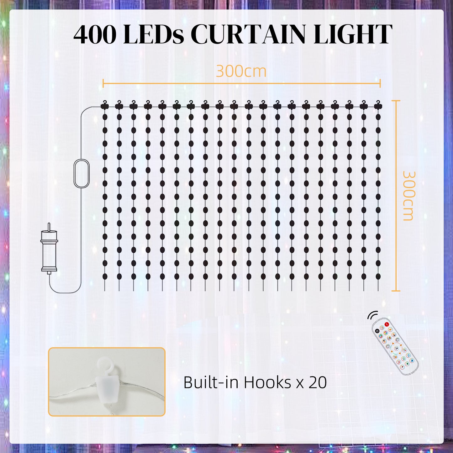 Smart LED Curtain Lights, Dynamic DIY Fairy Lights, 3x3(m)