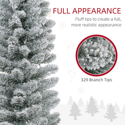 6 Foot Artificial Pencil Christmas Tree with Snow Flocked Tips, White
