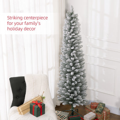 6 Foot Artificial Pencil Christmas Tree with Snow Flocked Tips, White