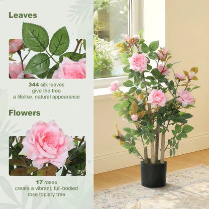 Artificial Rose Tree Set of 2 with 344 Silk Leaves & 17 Flowers, Pink