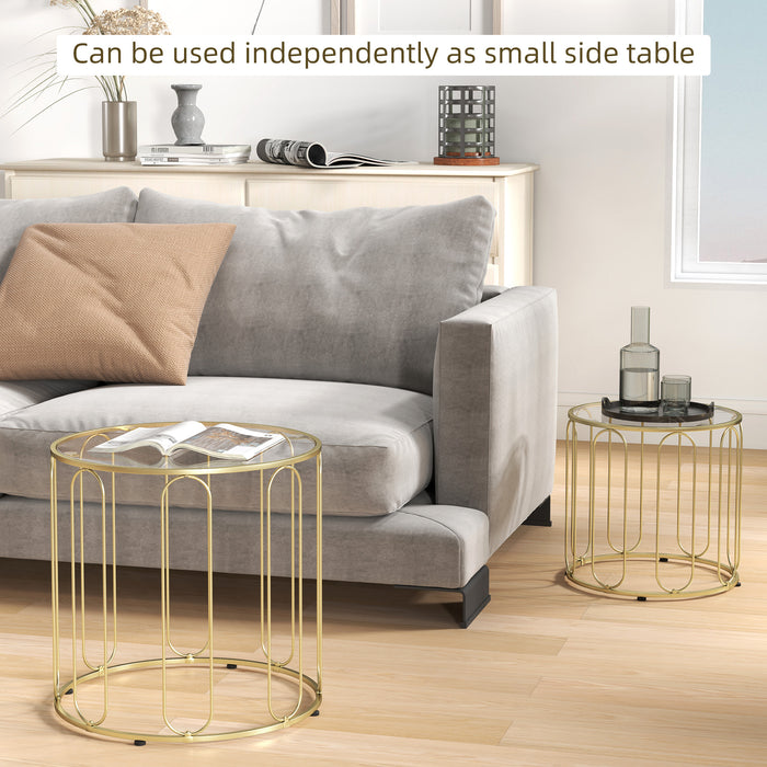 Coffee Table Set of 2, Nest of Tables with Metal Frame, Gold Tone