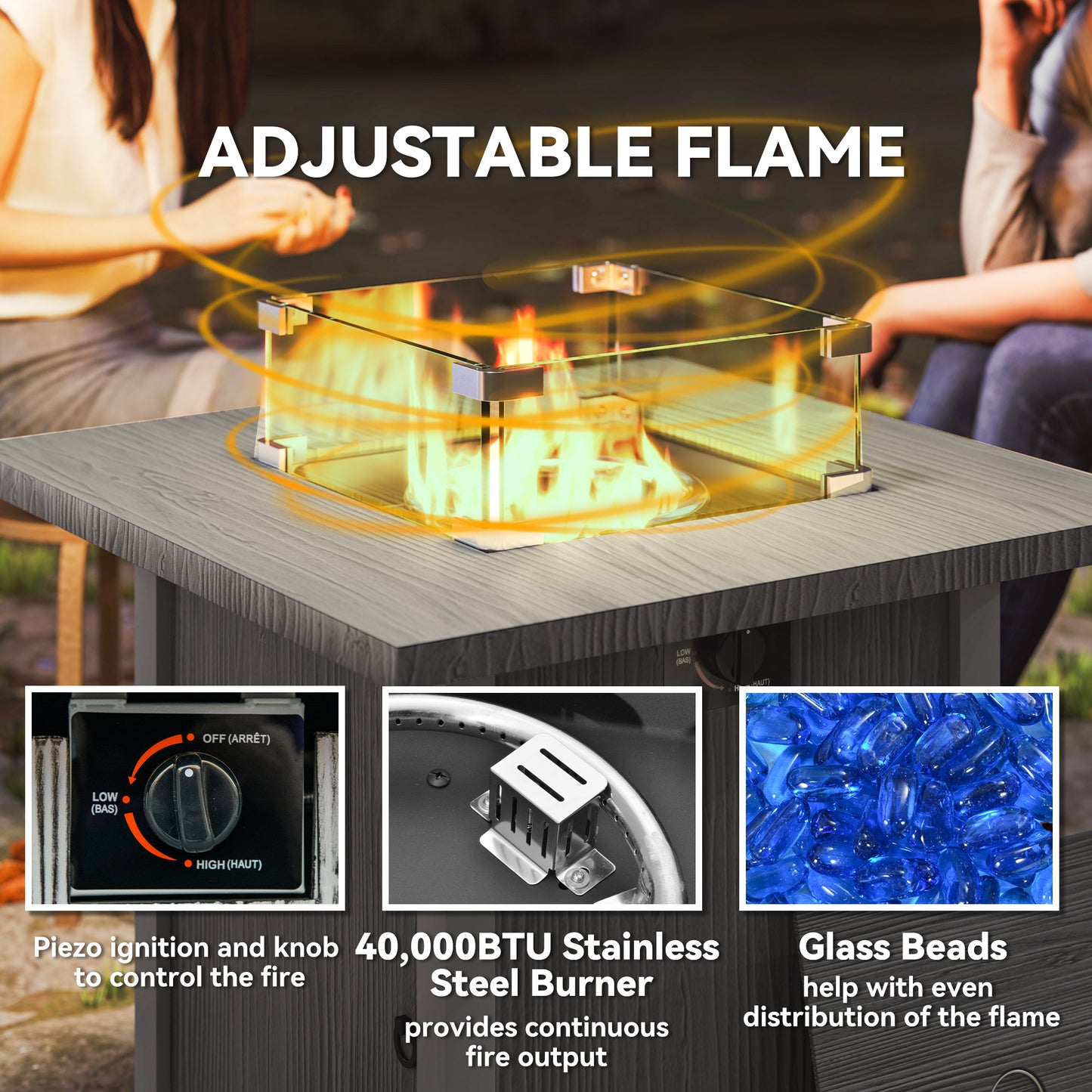 Gas Fire Pit Table with 40,000 BTU Burner, Cover, Dark Grey