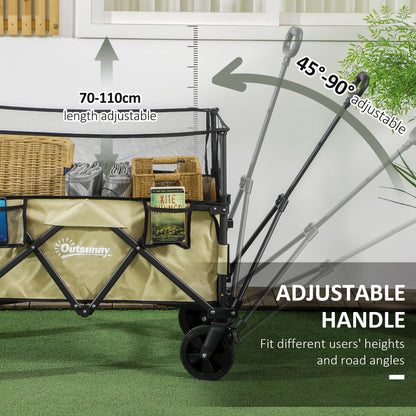 Folding Garden Trolley, 180L Wagon Cart with Extendable Side Walls, for Beach, Camping, Festival, Khaki