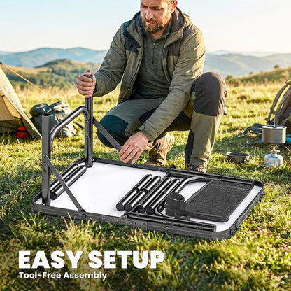 2ft Folding Camping Table, Picnic Table with Storage Layer, Black