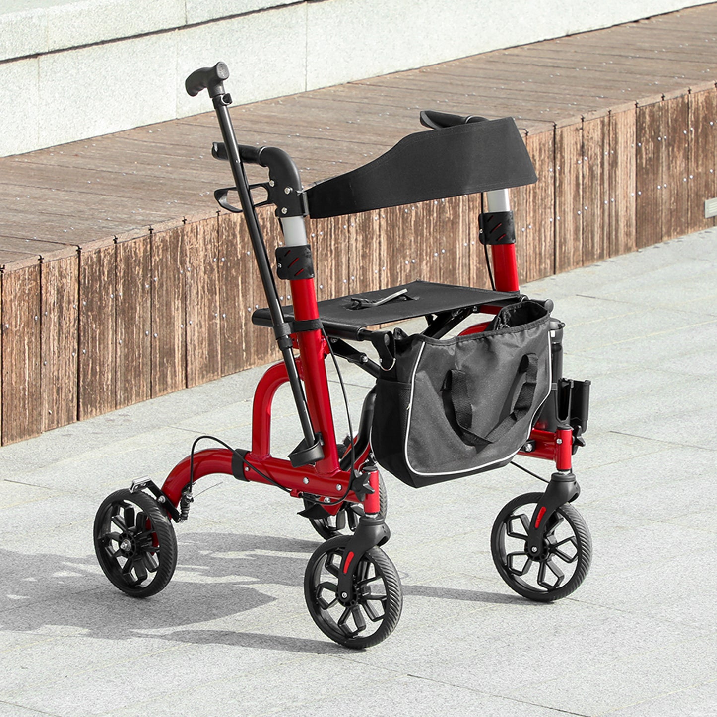Lightweight Walking Frame with Seat and Backrest, Red