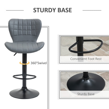 Bar Stools Set of 2 Adjustable Height Swivel PU Leather Bar Chairs Grey