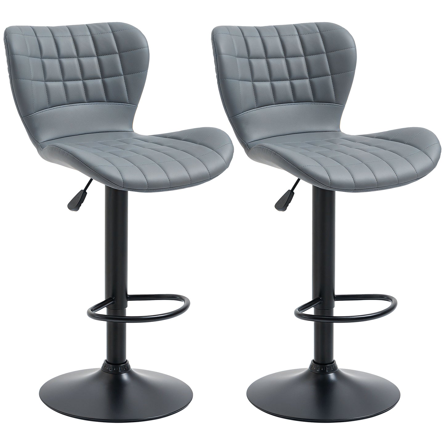 Bar Stools Set of 2 Adjustable Height Swivel PU Leather Bar Chairs Grey