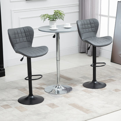 Bar Stools Set of 2 Adjustable Height Swivel PU Leather Bar Chairs Grey