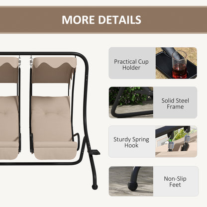Canopy Swing 2 Separate Relax Chairs w/ Handrails, Cup Holders Beige