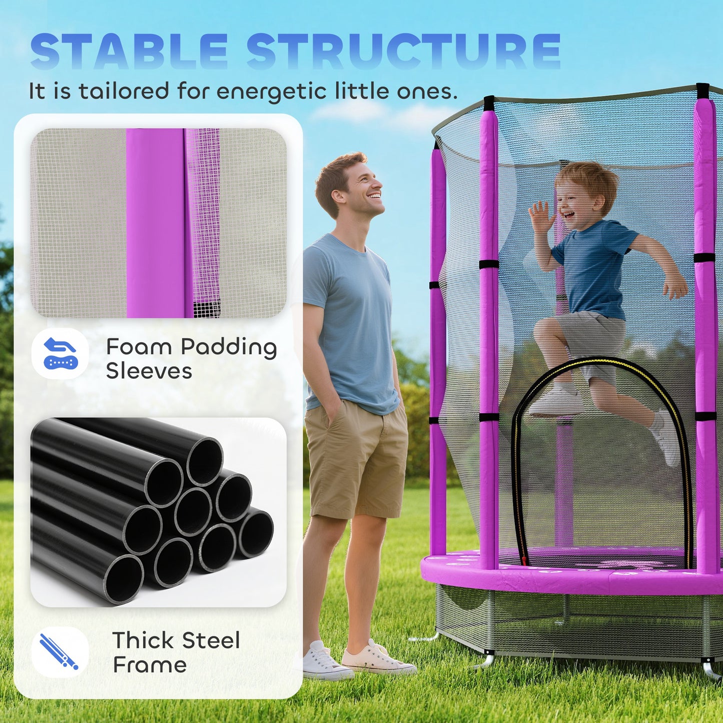 4.6FT Kids Trampoline with Safety Enclosure Net, Purple
