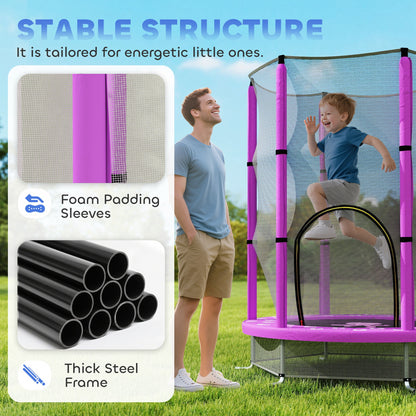 4.6FT Kids Trampoline with Safety Enclosure Net, Purple