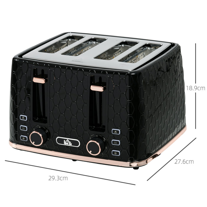 Toaster with 4 Slot, 7 Browning Levels, 1600W, Black Honeycomb