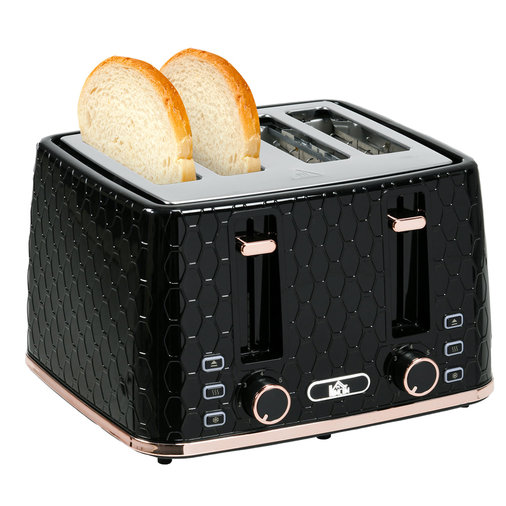 Toaster with 4 Slot, 7 Browning Levels, 1600W, Black Honeycomb