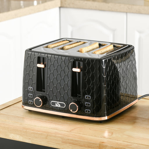 Toaster with 4 Slot, 7 Browning Levels, 1600W, Black Honeycomb