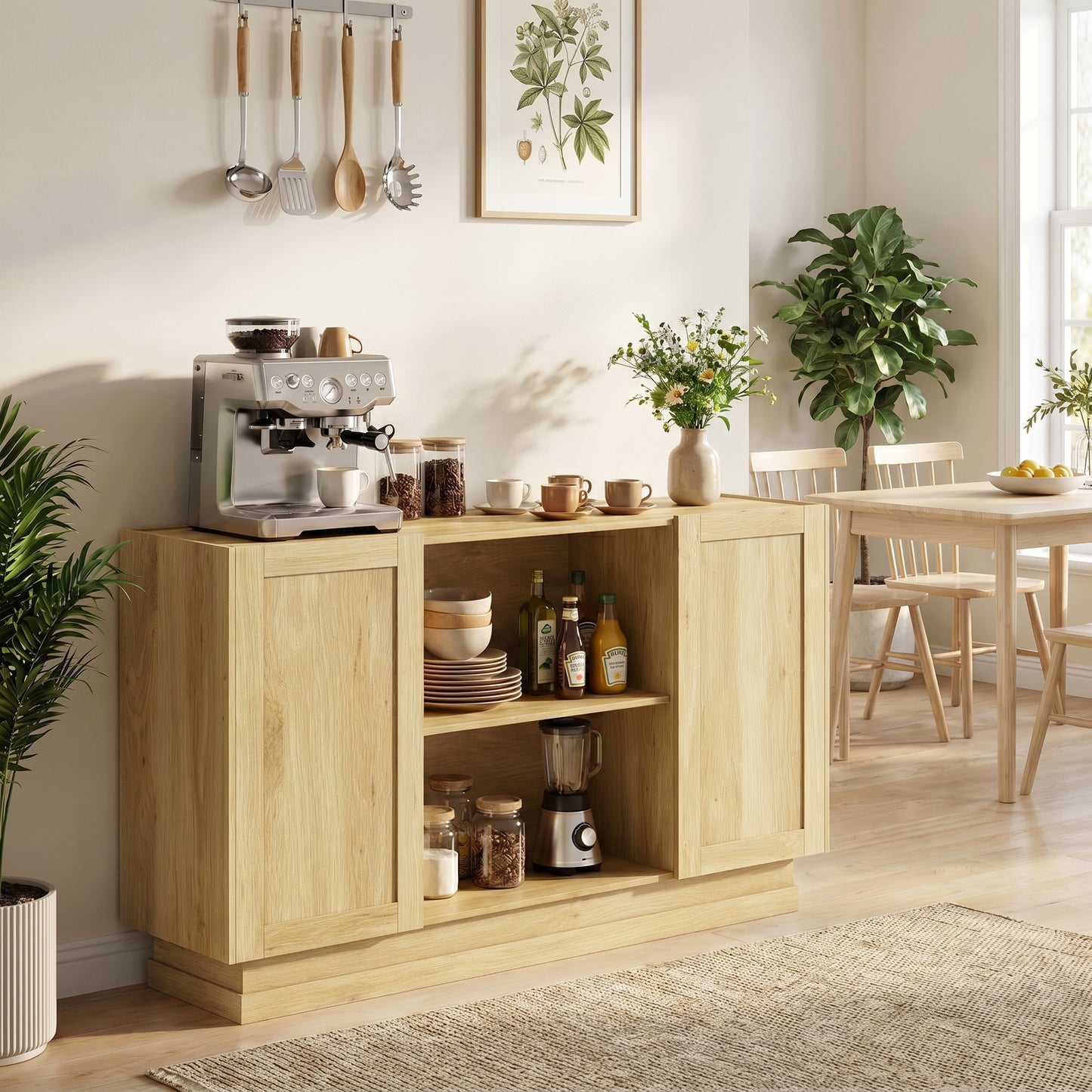 Sideboard Buffet Cabinet, Modern Farmhouse Storage Cabinet, Natural