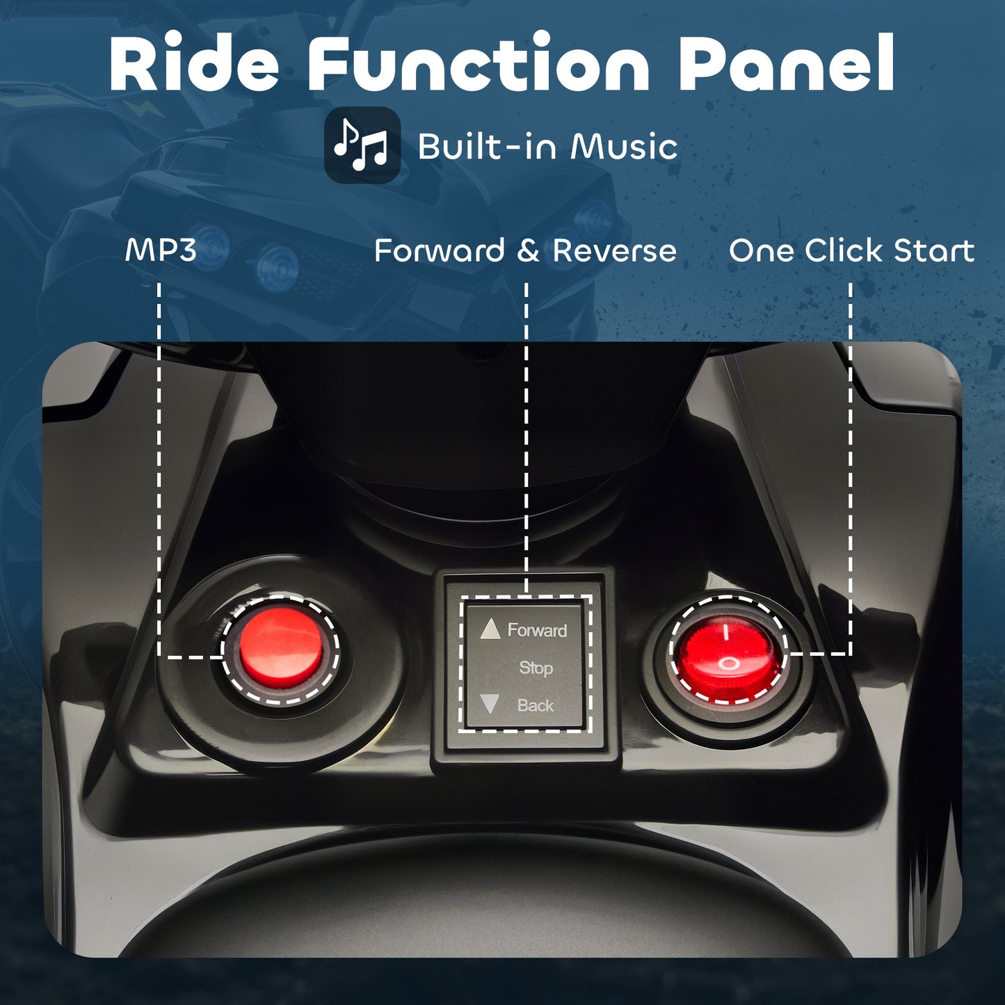 6V Electric Ride on Car, Kids ATV 4 Wheeler with Music and LED Headlights, Indoor Outdoor Toy Car for Ages 3-8 Years Boys and Girls, Black