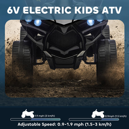 6V Electric Ride on Car, Kids ATV 4 Wheeler with Music and LED Headlights, Indoor Outdoor Toy Car for Ages 3-8 Years Boys and Girls, Black