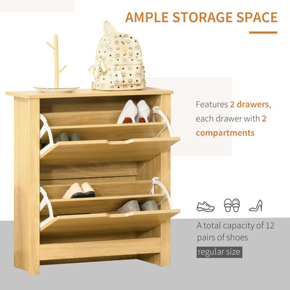 12-Shoe Storage Cabinet 4 Shelves 2 Drawers Tabletop 4 Legs Modern Brown