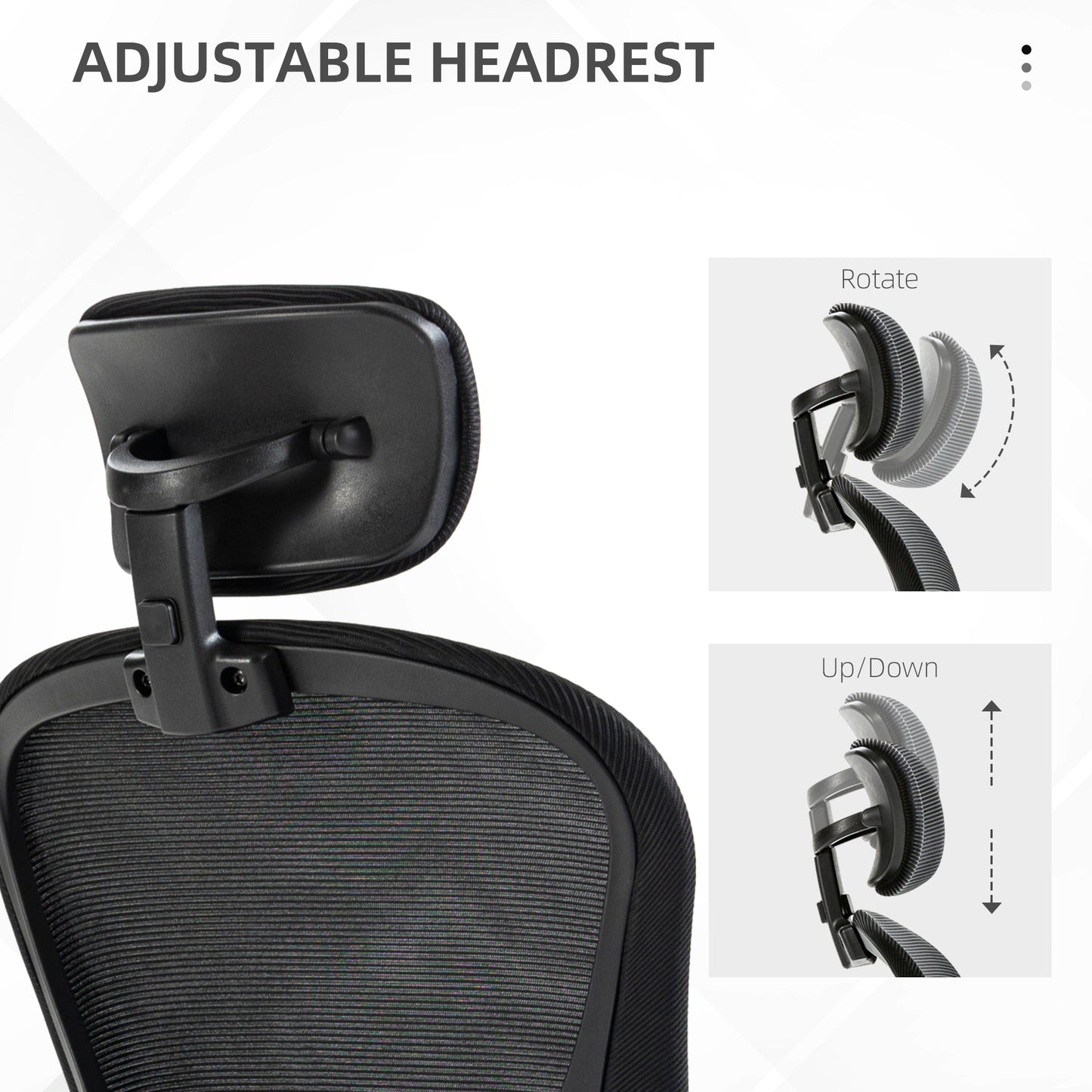 Mesh Chair with Headrest, 4D Lumbar Support, Flip-up Arm, Black