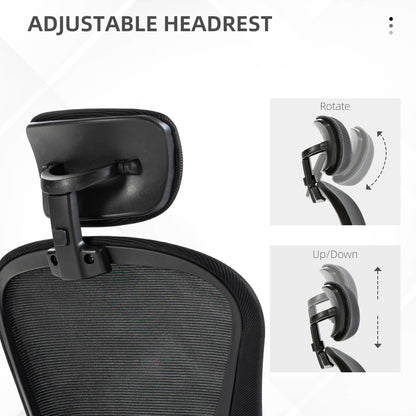 Mesh Chair with Headrest, 4D Lumbar Support, Flip-up Arm, Black